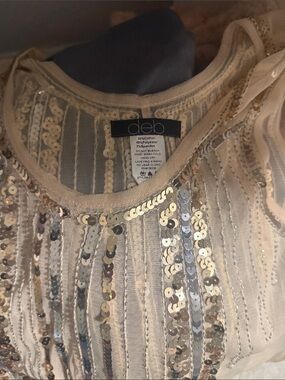 Deb Cream Tank with Gold & Silver Sequin Stripes